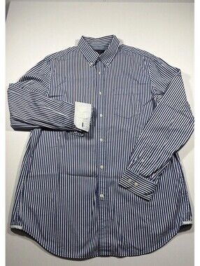 Banana Republic Men's Blue and White Striped Button-Down Shirt Size 16-16.5